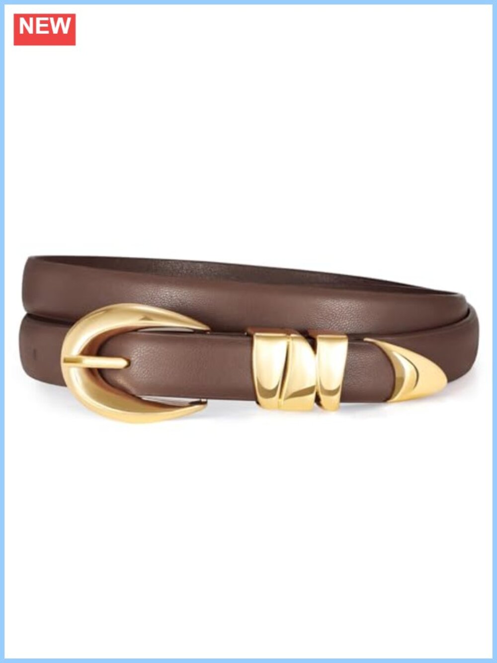 XZQTIVE Women's Skinny Synthetic Leather Belt with Gold Buckle Thin Waist Belt